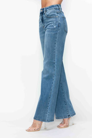 Left side view of bytos Full Size High Rise Wide Leg Jeans with Pockets