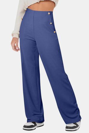 Light blue Decorative Button High Rise Pants