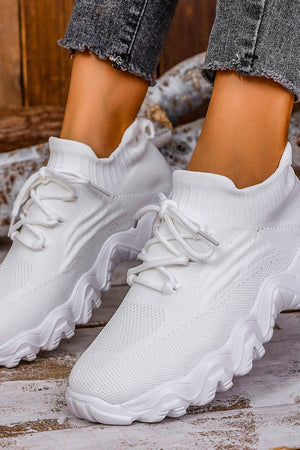 White Mesh Lace-Up Round Toe Athletic