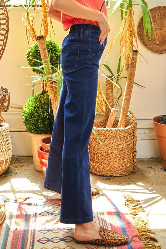 HIGH WAISTED BUTTON WIDE LEG JEANS for ladies