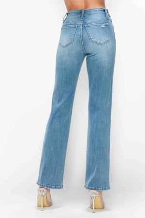 Back view of bytos Full Size Distressed High Rise Straight Jeans