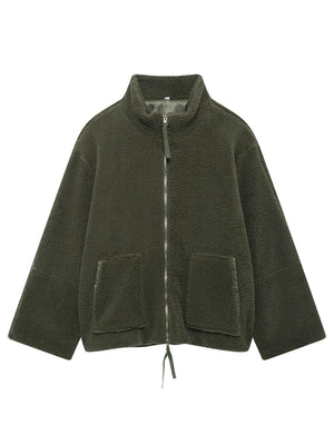 Green fleece jacket on a white background