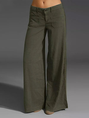 Green wide-leg pants on a gray background