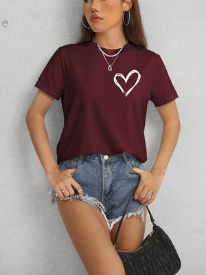another front view of Heart Round Neck Short Sleeve T-Shirt