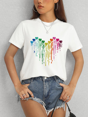 Front view of Heart Round Neck Short Sleeve T-Shirt