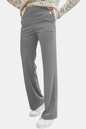 Gray Decorative Button High Rise Pants