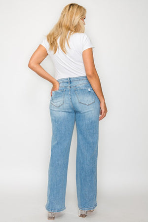 Back view of bytos Full Size Distressed High Rise Straight Jeans