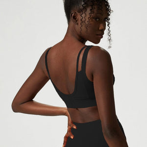 Black Scoop Low Open Back Double Strap Fitness Sports Bra