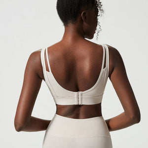 Close up Back view of Scoop Low Open Back Double Strap Fitness Sports Bra