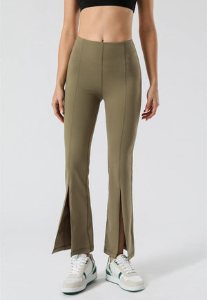 Cute Mid Waist Flare Pants with Center Front Slits