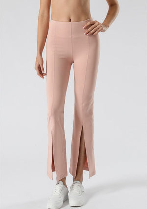 Mid Waist Flare Pants with Center Front Slits for summer
