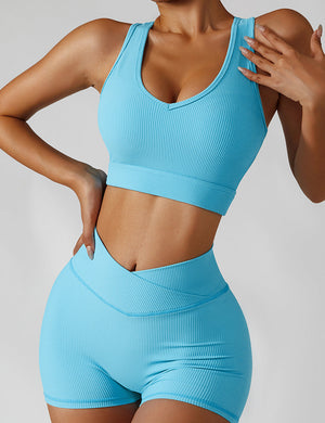Shorts set of Textured Scoop Longline Sports Bra Tank