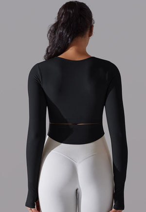 Cutout Back Curved Hem Sports Top for mommies
