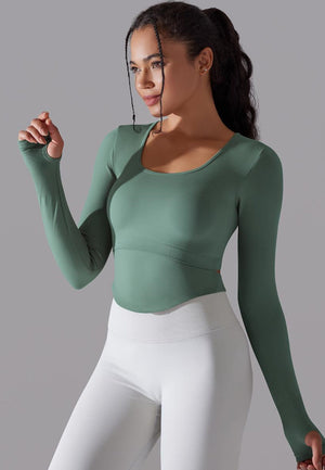 Cutout Back Curved Hem Sports Top for the young