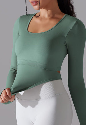 Cutout Back Curved Hem Sports Top for older women