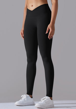 Black Ribbed V-Waist Activewear Leggings