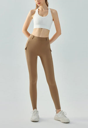 Brown High Waist Belt Loop Leggings