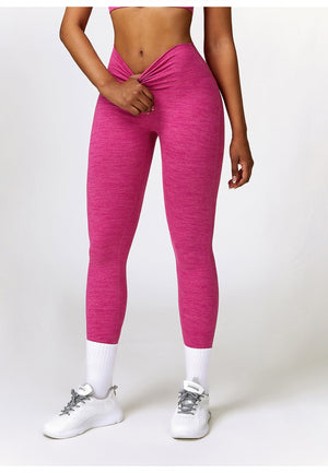 Back Patch Pocket Textured Leggings-pink