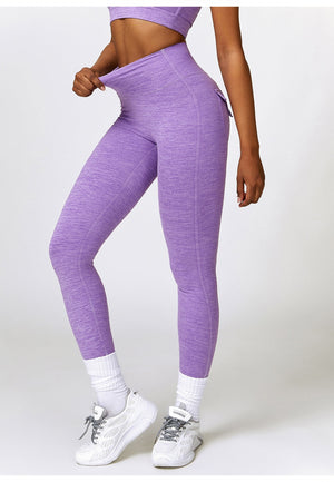 Back Patch Pocket Textured Leggings-purple