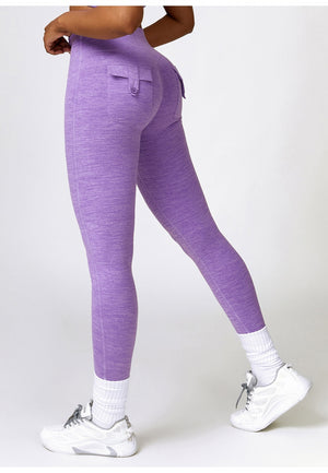 Back Patch Pocket Textured Leggings-purple