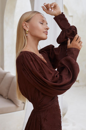 Juliette Pearl Buttons Midi Dress Pearl Chocolate