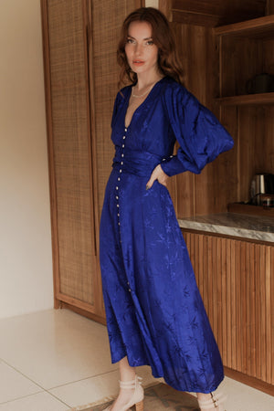 Juliette Pearl Buttons Midi Dress Pearl Blue