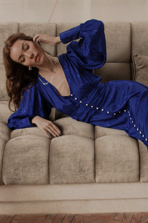 Juliette Pearl Buttons Midi Dress Pearl Blue