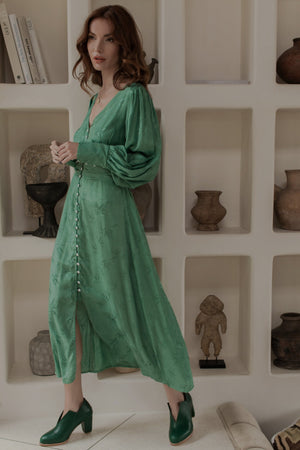 Juliette Pearl Buttons Midi Dress Pearl Sage