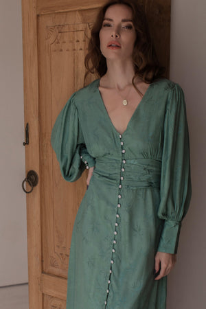 Juliette Pearl Buttons Midi Dress Pearl Sage