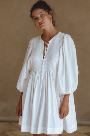 Maribelle Baby Doll Linen Dress white