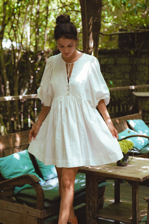 Maribelle Baby Doll Linen Dress white