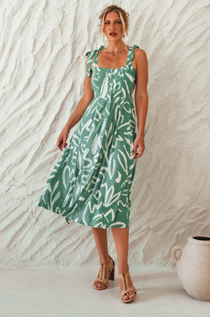 Another full view of Mia Vita Button Down Dress With Ties