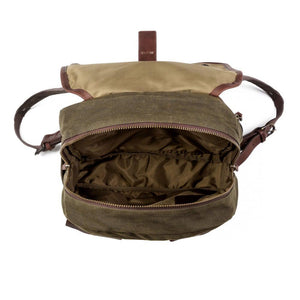 inside green Campaign Waxed Canvas Backpack by Mission Mercantile Leather Goods