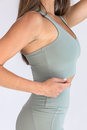 side view of V Neck Bra Top green