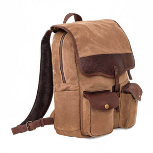 Side view of Campaign Waxed Canvas Backpack by Mission Mercantile Leather Goods