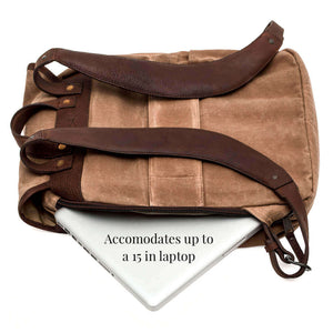 Picture of what Campaign Waxed Canvas Backpack by Mission Mercantile Leather Goods can hold inside