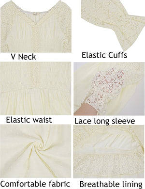 Fabric of Womens Lace Long Sleeve V Neck Fall Maxi Dress