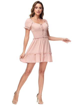 Cute Ruffle Sleeve Drawstring Square Neck Mini Dress