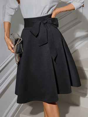 Black Tied Knee Length Skirt