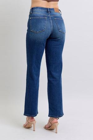 Back view of Judy Blue Full Size Side Seam Detail Straight Jeans with Pockets