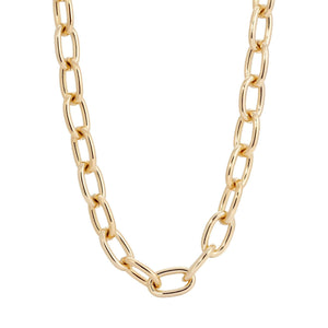 A bold, rounded link chain necklace made of recycled brass with a gold finish, featuring a secure lobster clasp.