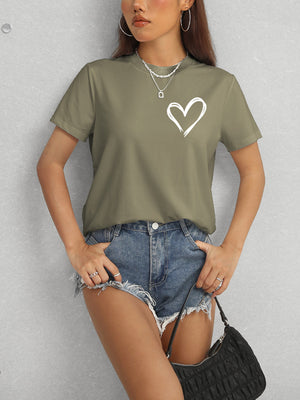 another front view of Heart Round Neck Short Sleeve T-Shirt