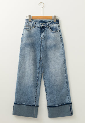 Full view of Washed Wide Leg Jeans with Pockets