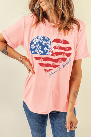 Front view of Heart Round Neck Short Sleeve T-Shirt