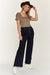 Left side view of HIGH WAISTED BUTTON WIDE LEG JEANS