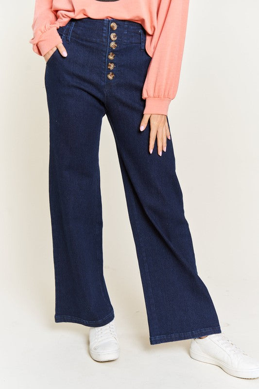 Trendy HIGH WAISTED BUTTON WIDE LEG JEANS
