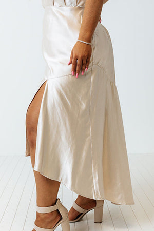 Side view of Plus Size Slit Ruffled Skirt