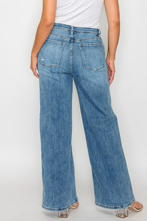 Back view of bytos Full Size High Rise Wide Leg Jeans with Pockets