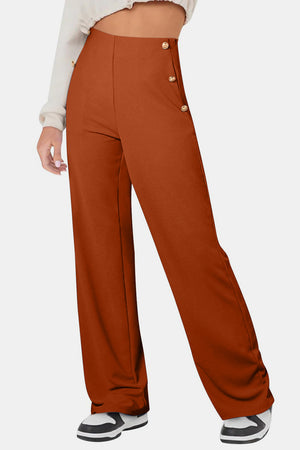 Front view of Decorative Button High Rise Pants