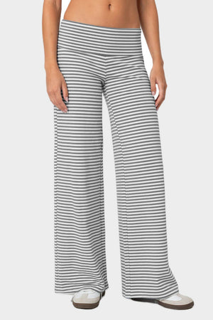 Front view of black Striped Wide Leg Pants